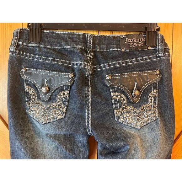 Antique Rivet Straight Jeans Size 26 Rhinestone Gothic Rock (2129) Read - Picture 6 of 10